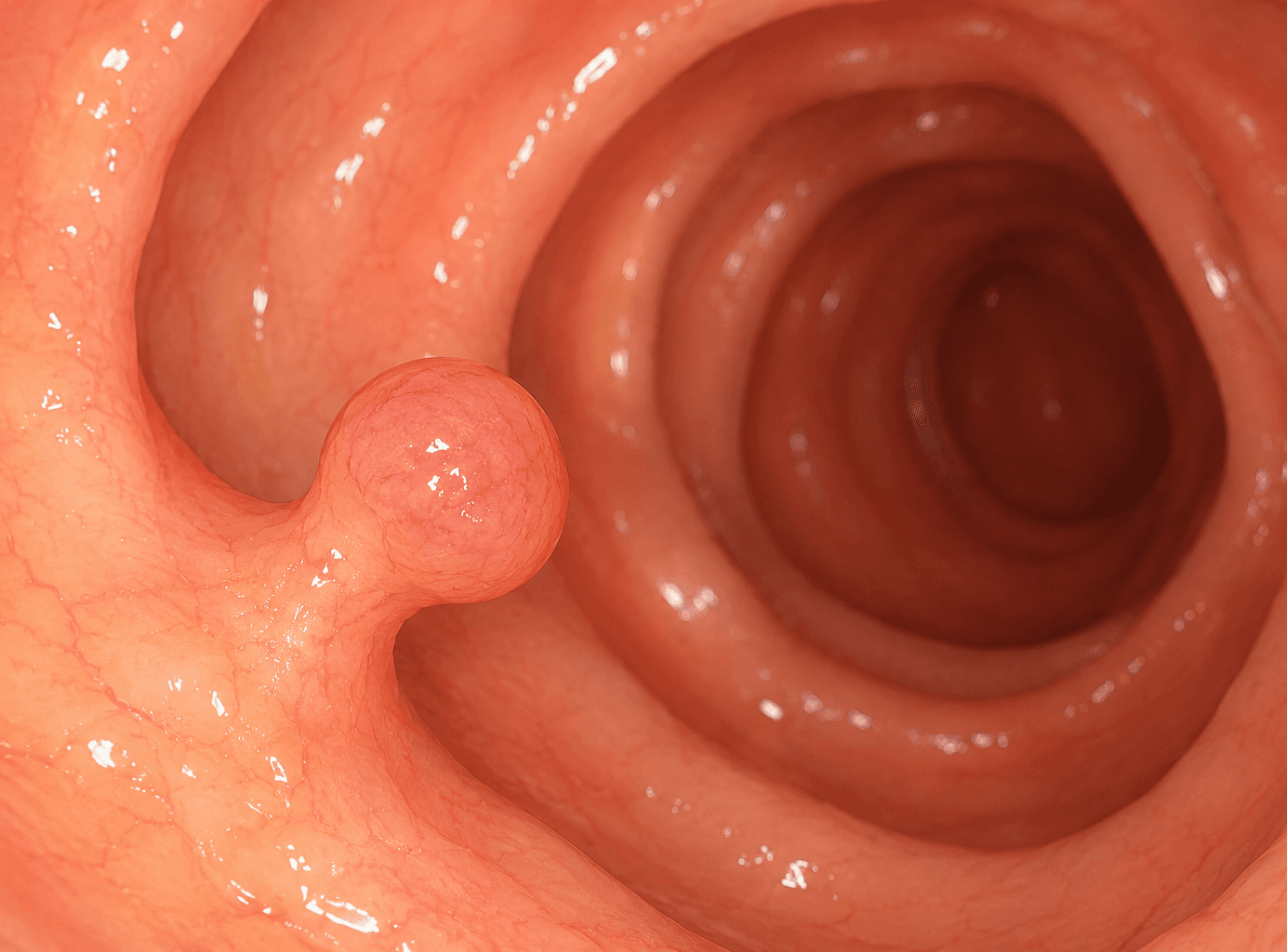 Close up view of intestinal polyps